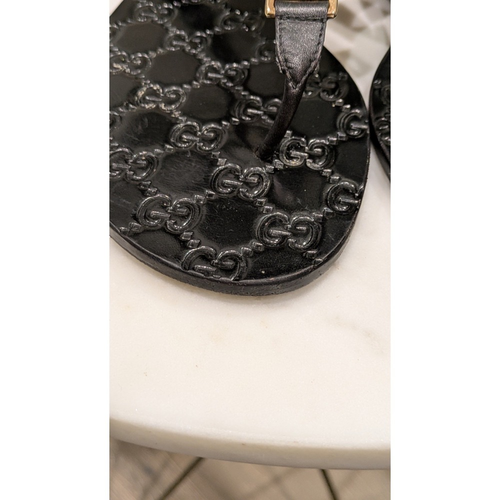 Gucci Flip Flop Thong Sandals Women 37.5 Black Green Red GG Monogram - Picture 8 of 14
